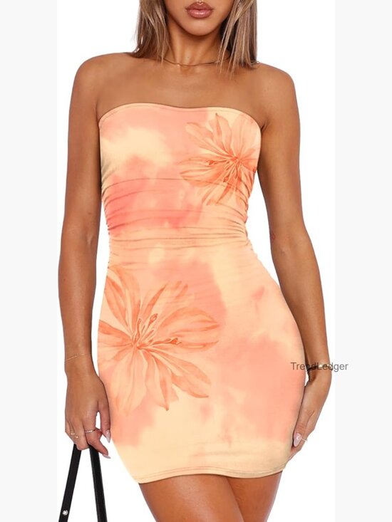Dresses & Skirts - Strapless Ruched Bodycon Mini Dress Club Party Y2K